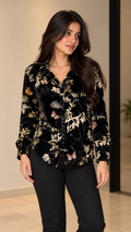 Black Botanical Velvet Printed Shirt