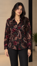 Black Magenta Paisley Velvet Printed Shirt