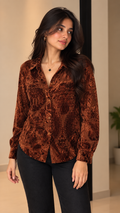 Rust Paisley Velvet Printed Shirt