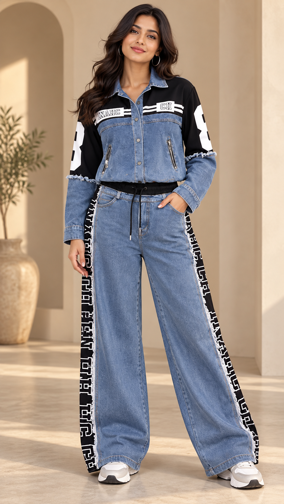 Black & Blue Denim Graphic Co-ord Set