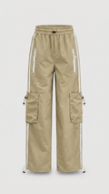 Beige Striped Wide-Leg Cargo Joggers
