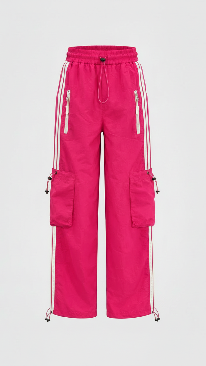 Hot Pink Striped Wide-Leg Cargo Joggers