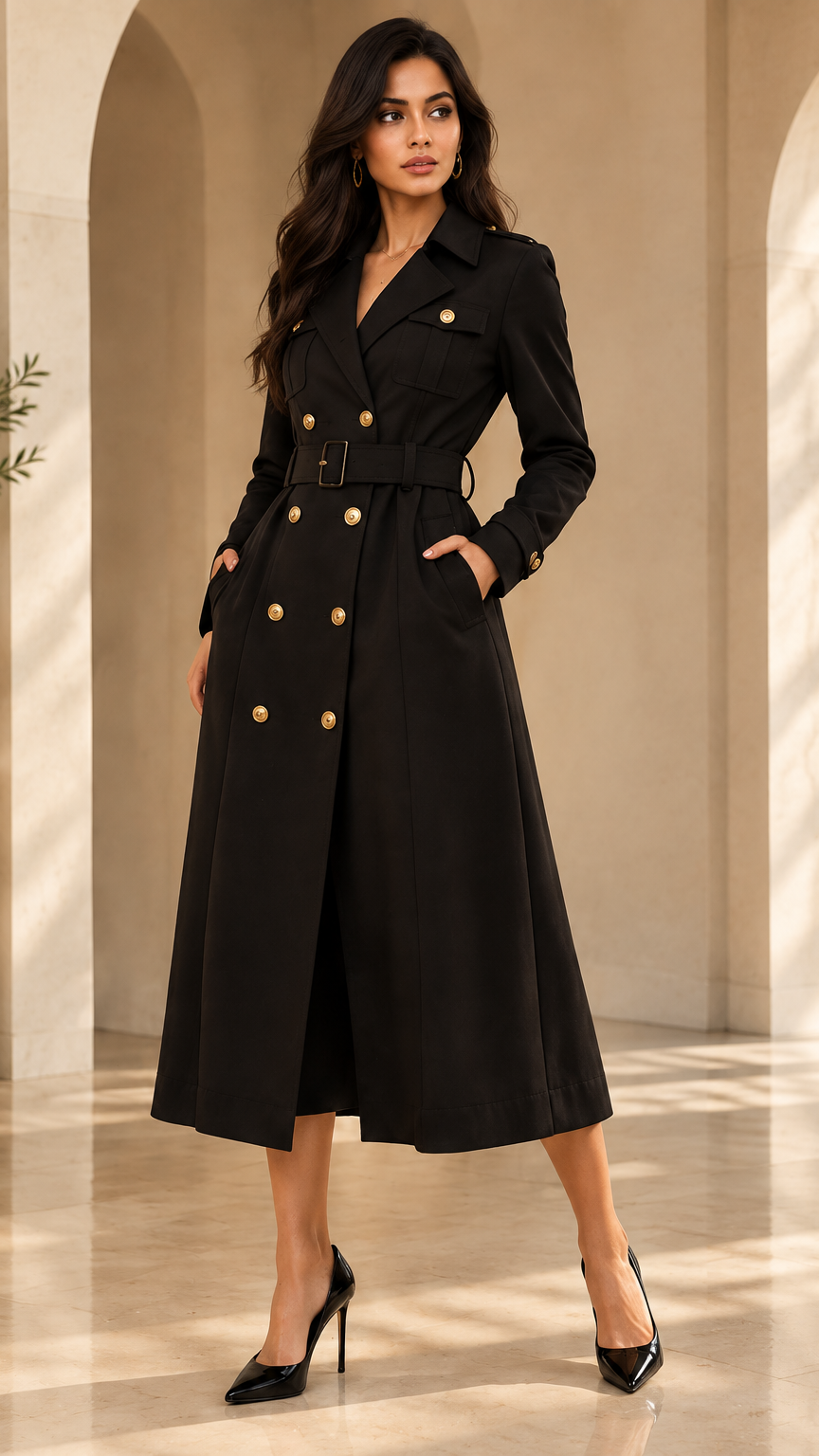 Classic Black Double-Breasted Trench Coat