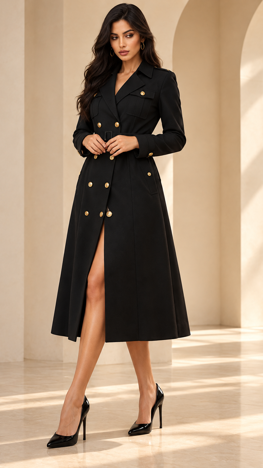 Classic Black Double-Breasted Trench Coat