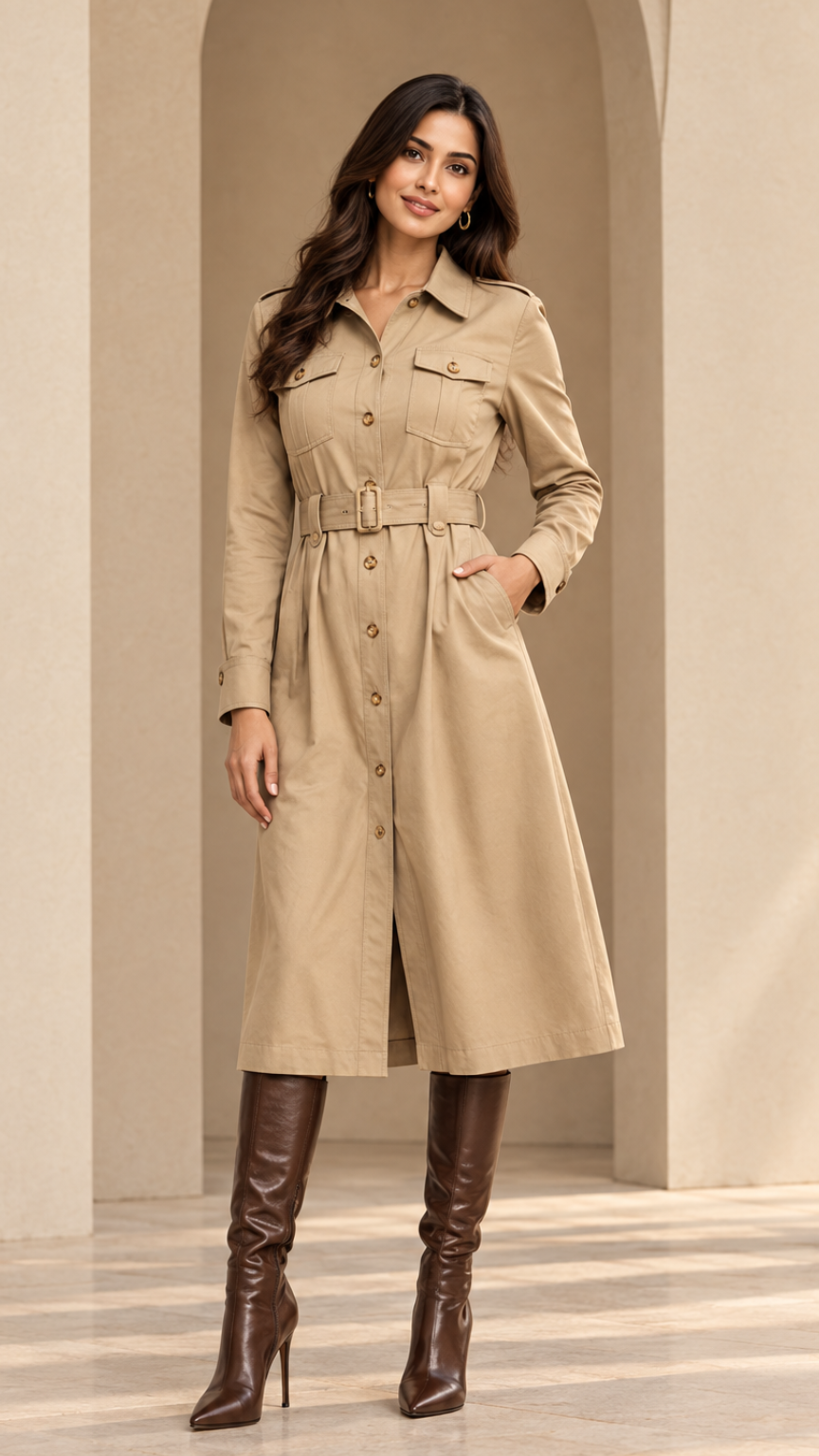 Beige Belted Trench Coat