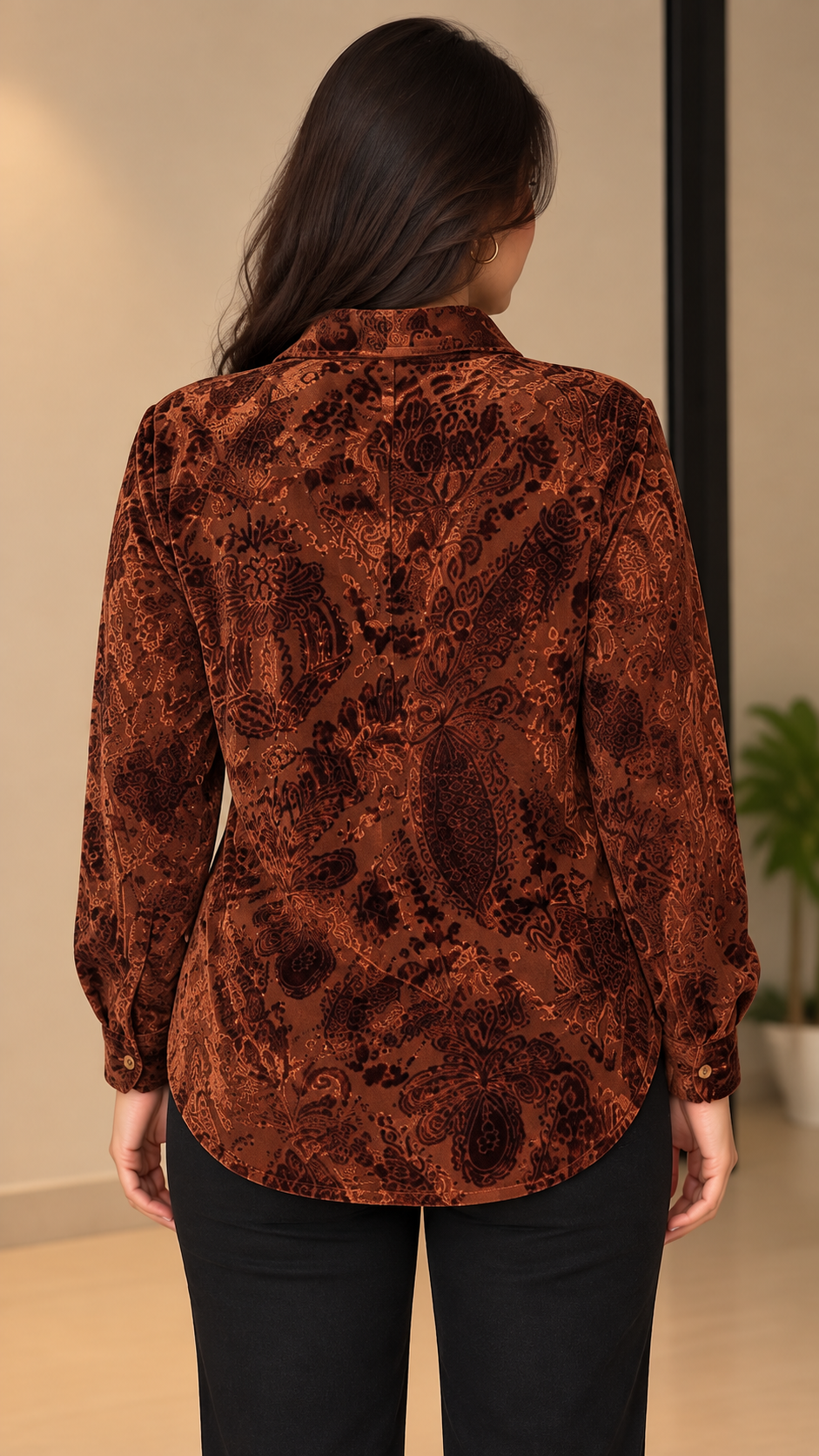 Rust Paisley Velvet Printed Shirt