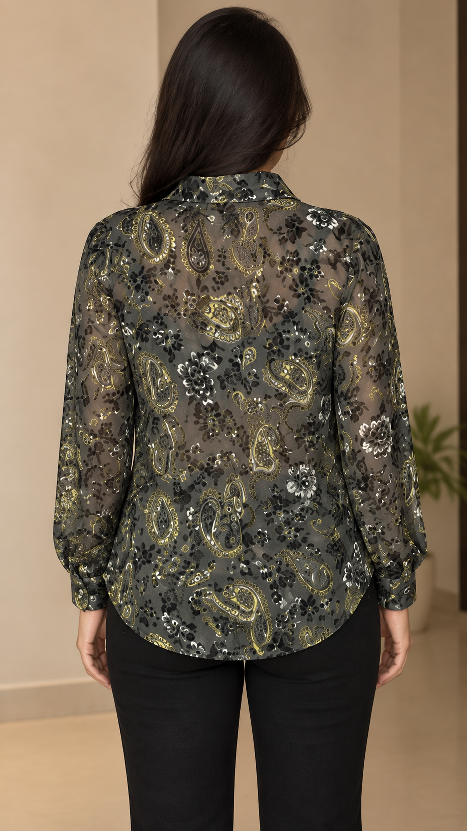 Olive Grey Floral Paisley Velvet Printed Shirt
