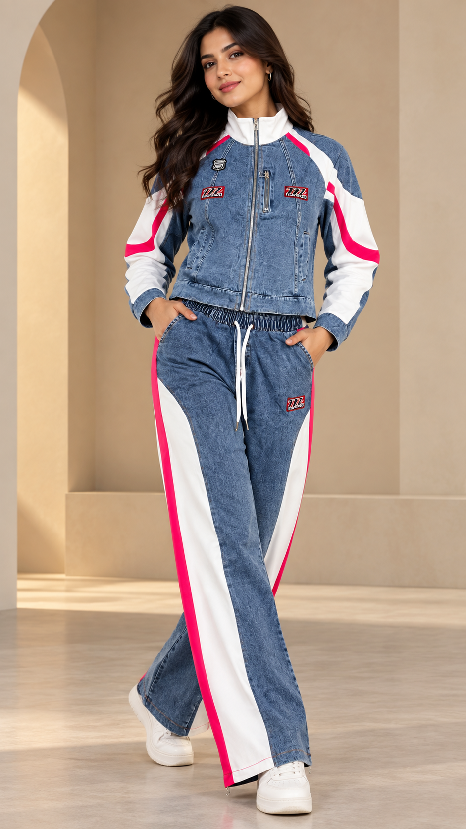 Blue Denim Colour-Block Co-ord Set
