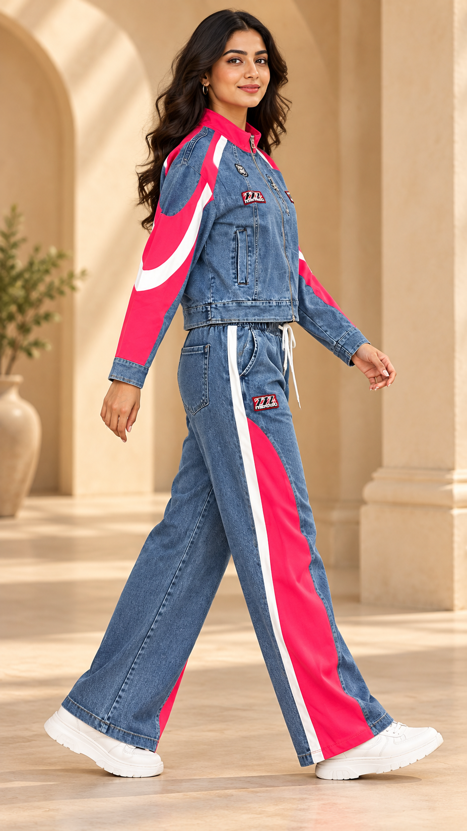 Pink & Blue Denim Colour-Block Co-ord Set