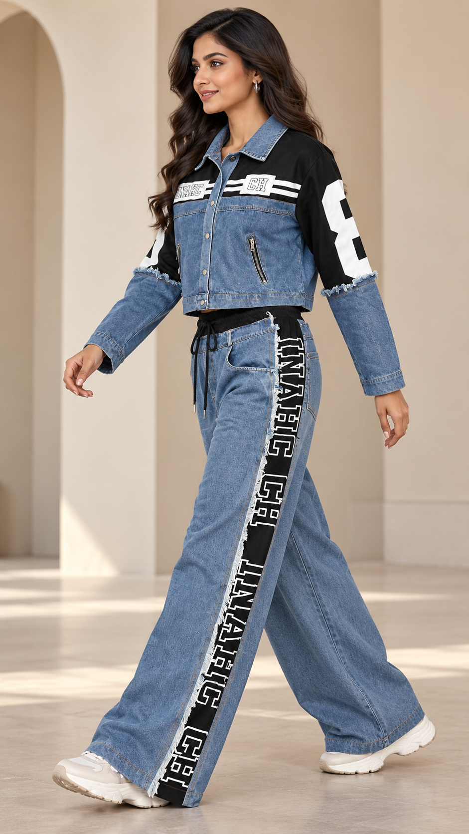 Black & Blue Denim Graphic Co-ord Set