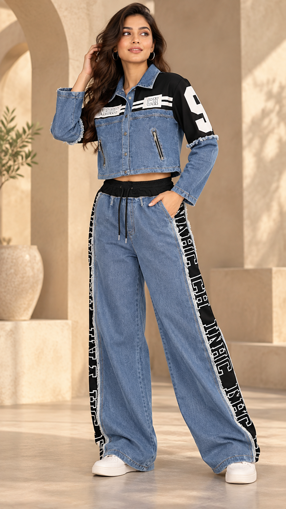 Black & Blue Denim Graphic Co-ord Set