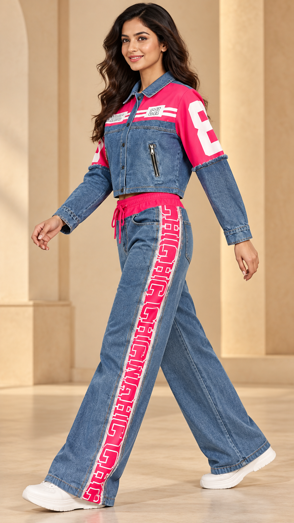 Pink & Blue Denim Graphic Co-ord Set