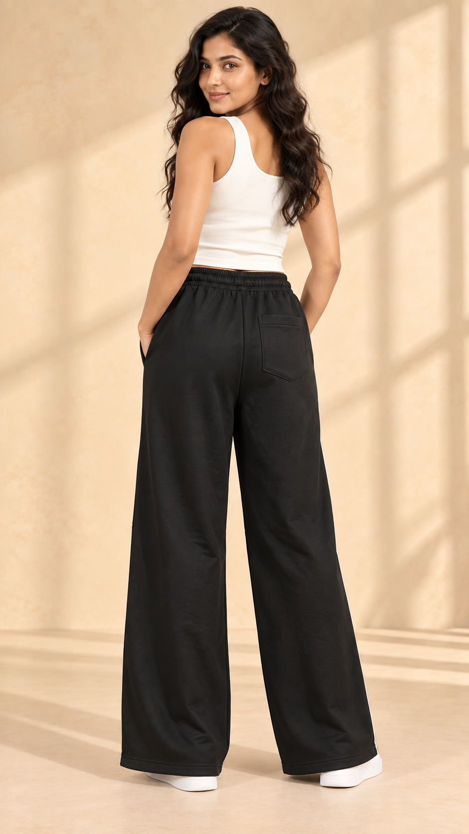 Black Striped Wide-Leg Joggers with Zip-Open White Panels