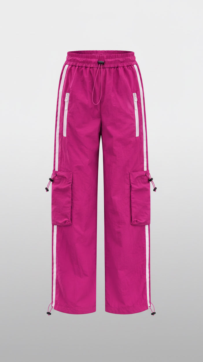 Magenta Striped Wide-Leg Cargo Joggers