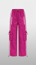 Magenta Striped Wide-Leg Cargo Joggers