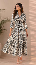 Monochrome Abstract Print Collared Midi Dress