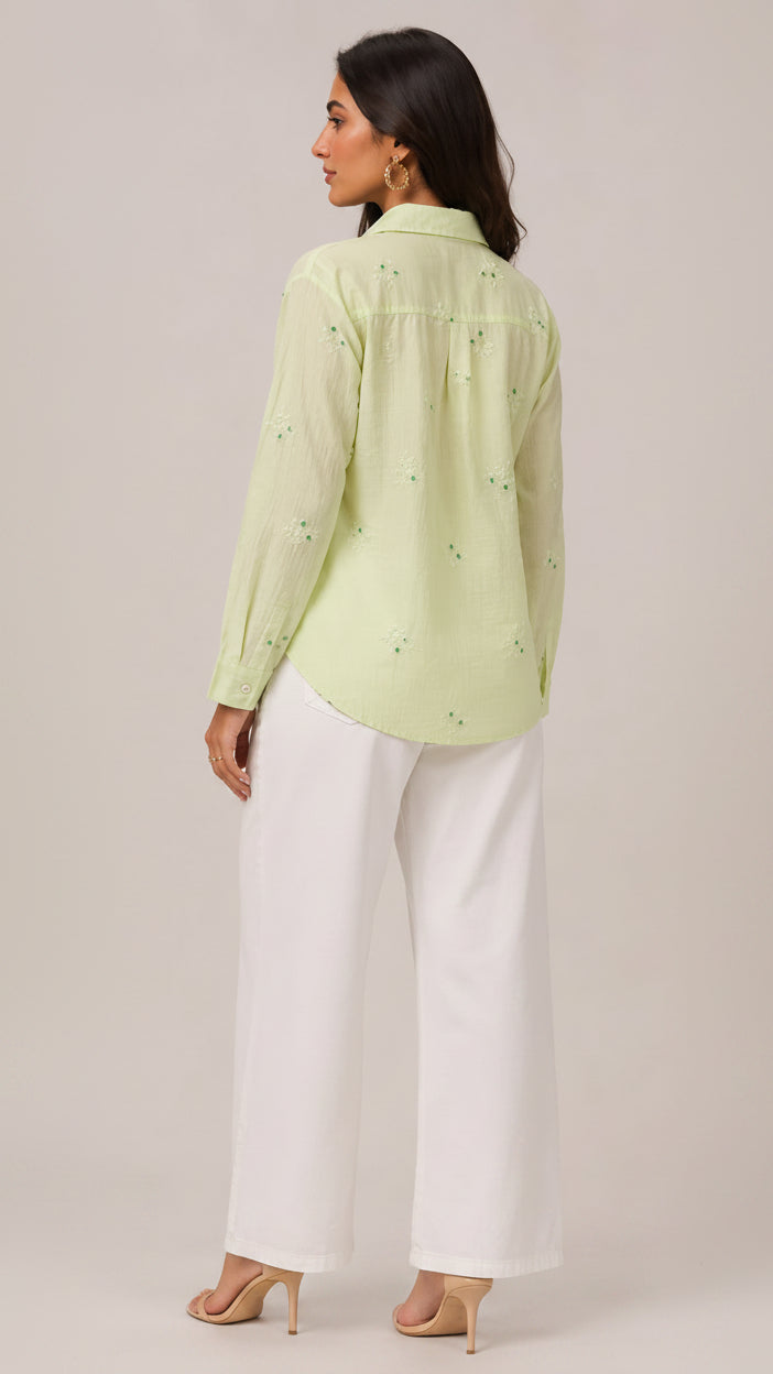 Pastel Green Embroidered Button-Down Shirt