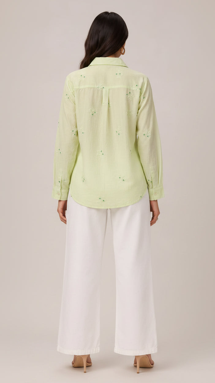 Pastel Green Embroidered Button-Down Shirt